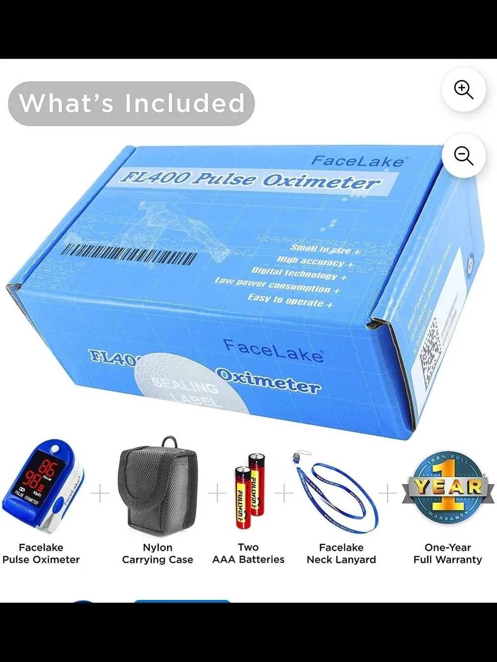 FaceLake Pulse Oximeter - Blue & White LED Display